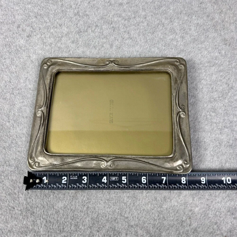 Vintage Art Nouveau Picture Frame Silver Ornate Scrollwork Easel Back